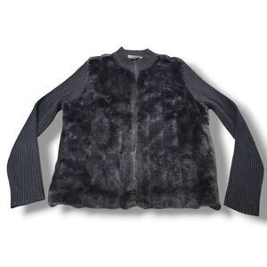 Vintage Kathie Lee Jacket Size Large Kathie Lee Collection Fuax Fur Cardigan VTG